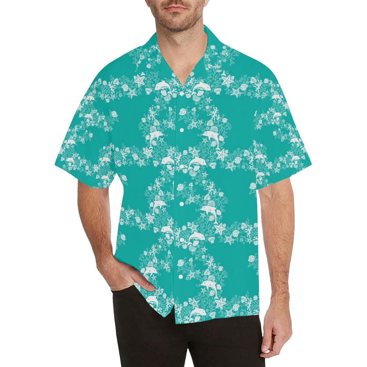 Dolphin Sea Shell Starfish Pattern Men’S All Over Print Hawaiian Aloha Shirts Aloha Shirts