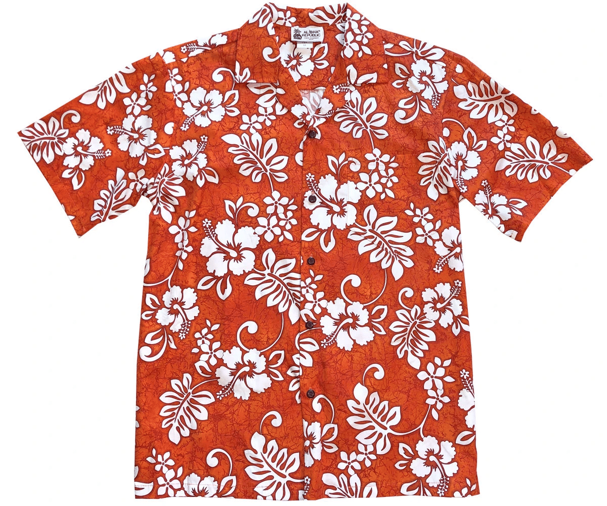 Tropical Floral Orange Hawaiian Shirt