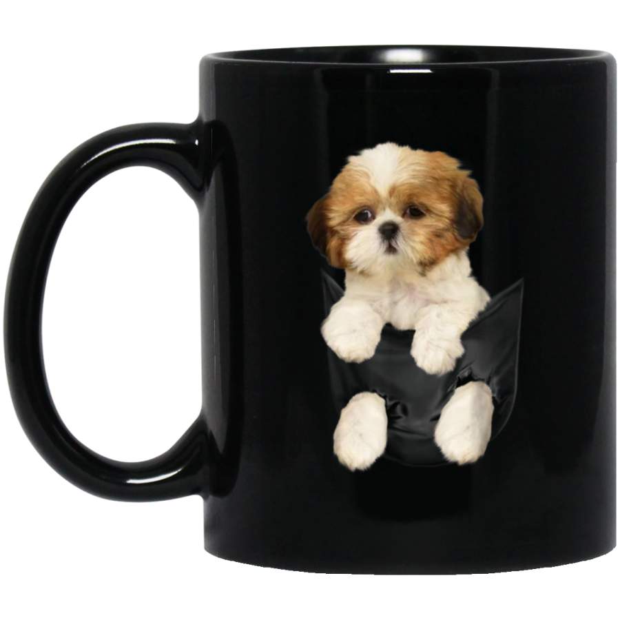 Shih tzu Puppy in Pocket 11 oz 15 oz Mug Black