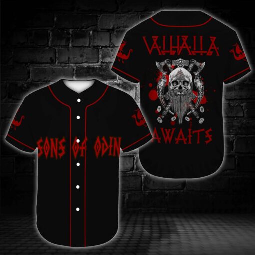 Sons Of Odin Valhalla Awaits Baseball Shirt For Viking Lovers