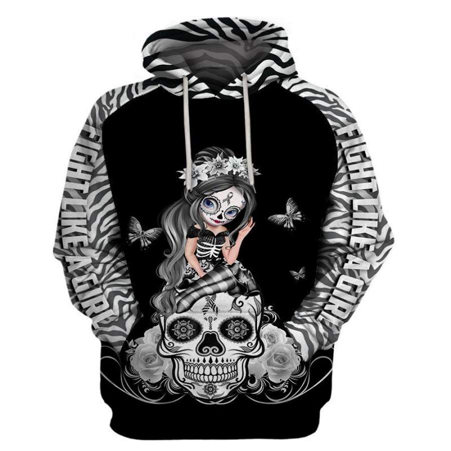 Zebra Ribbon Rare Disease Awareness Sugar Skull Girl Hoodie