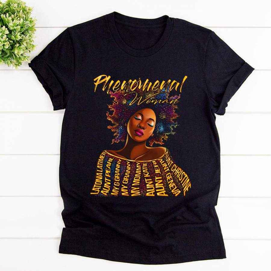 Phenomenal woman afro black girl my granny aunt pearl sexy girl star black cotton t shirt for men and women S-6XL