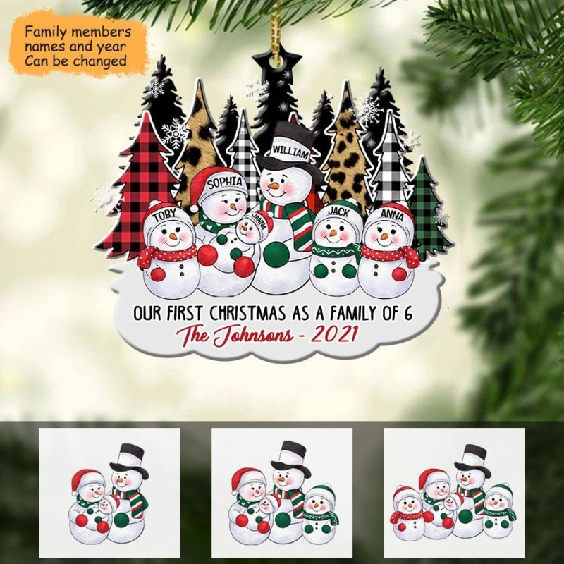 Snowman Plaid Leopard Trees First Christmas Personalized Family Christmas Ornament, Custom Shape Ornament