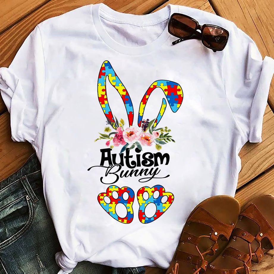 Autism Bunny Easter Floral Graphic Unisex T Shirt, Sweatshirt, Hoodie Size S – 5XL