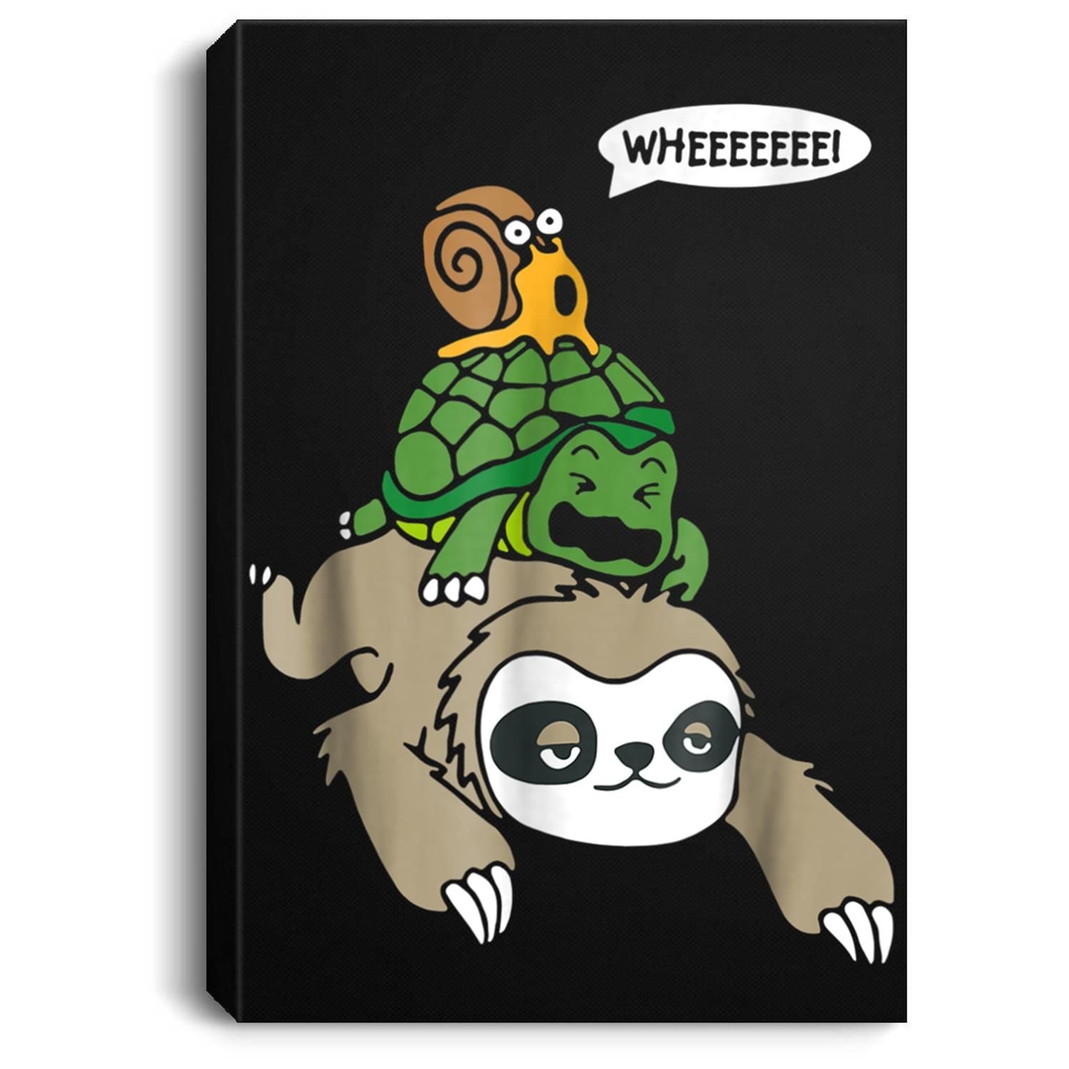 Sloth Turtle Snail Funny Cute Animal Lover Gift Portrait Canvas