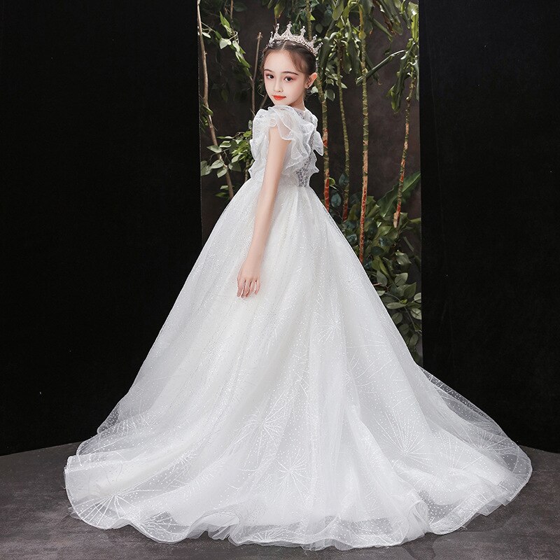 Teenmiro Girl Wedding Sequin Dress Children Evening Party Dresses First Communion Ball Gown Kids Baptism Pageant Vestidos alx