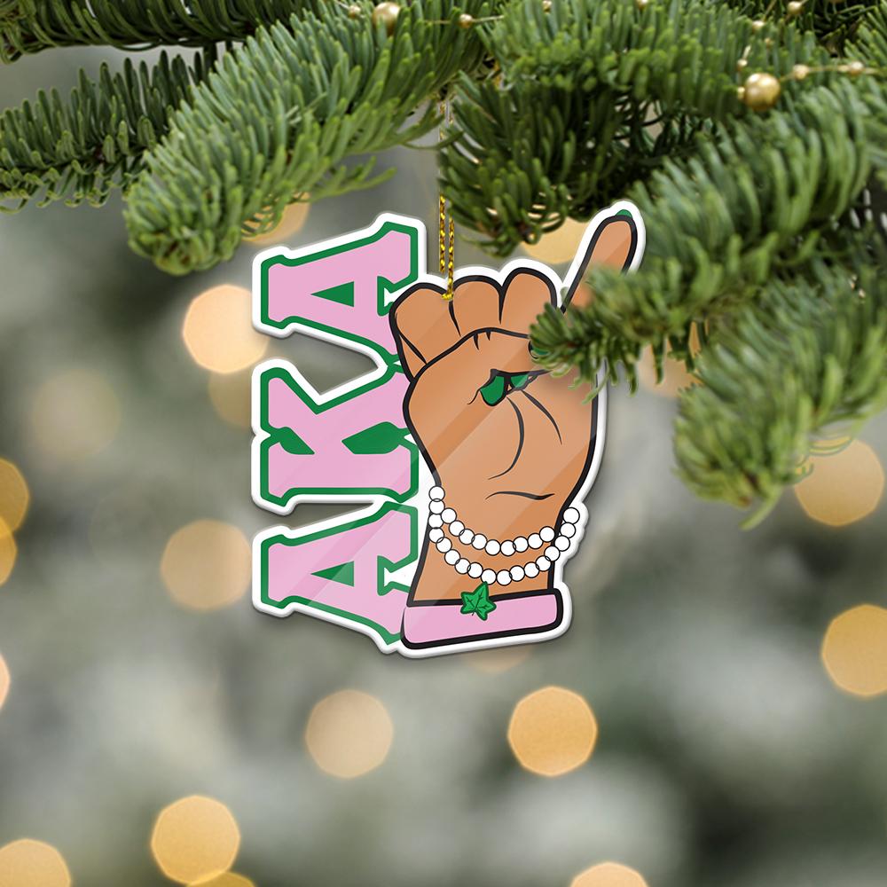 Wonderprint Ornament – Alpha Kappa Alpha Hand Sign Pearl Shape Acrylic Ornament Lt10