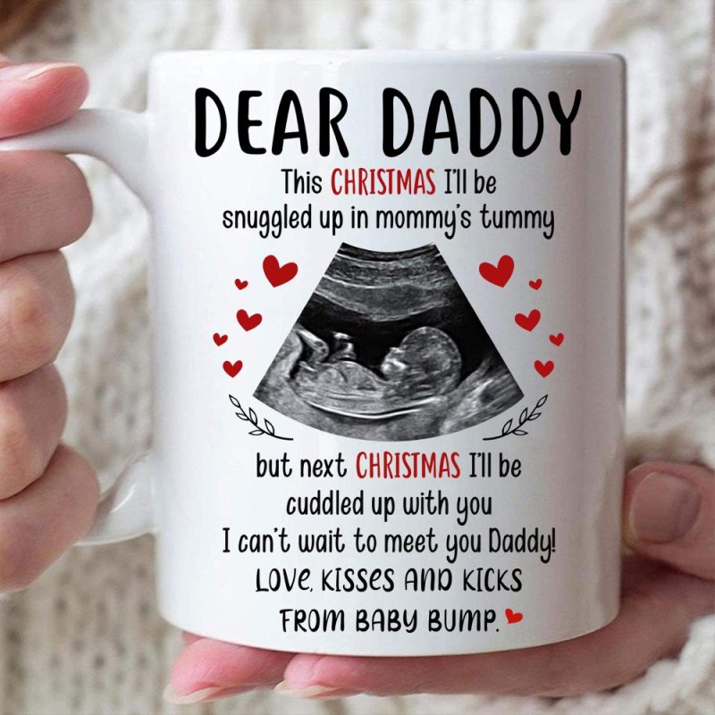 Personalized Christmas Gift For Dad To Be I Can’T Wait To Meet You Daddy Mug