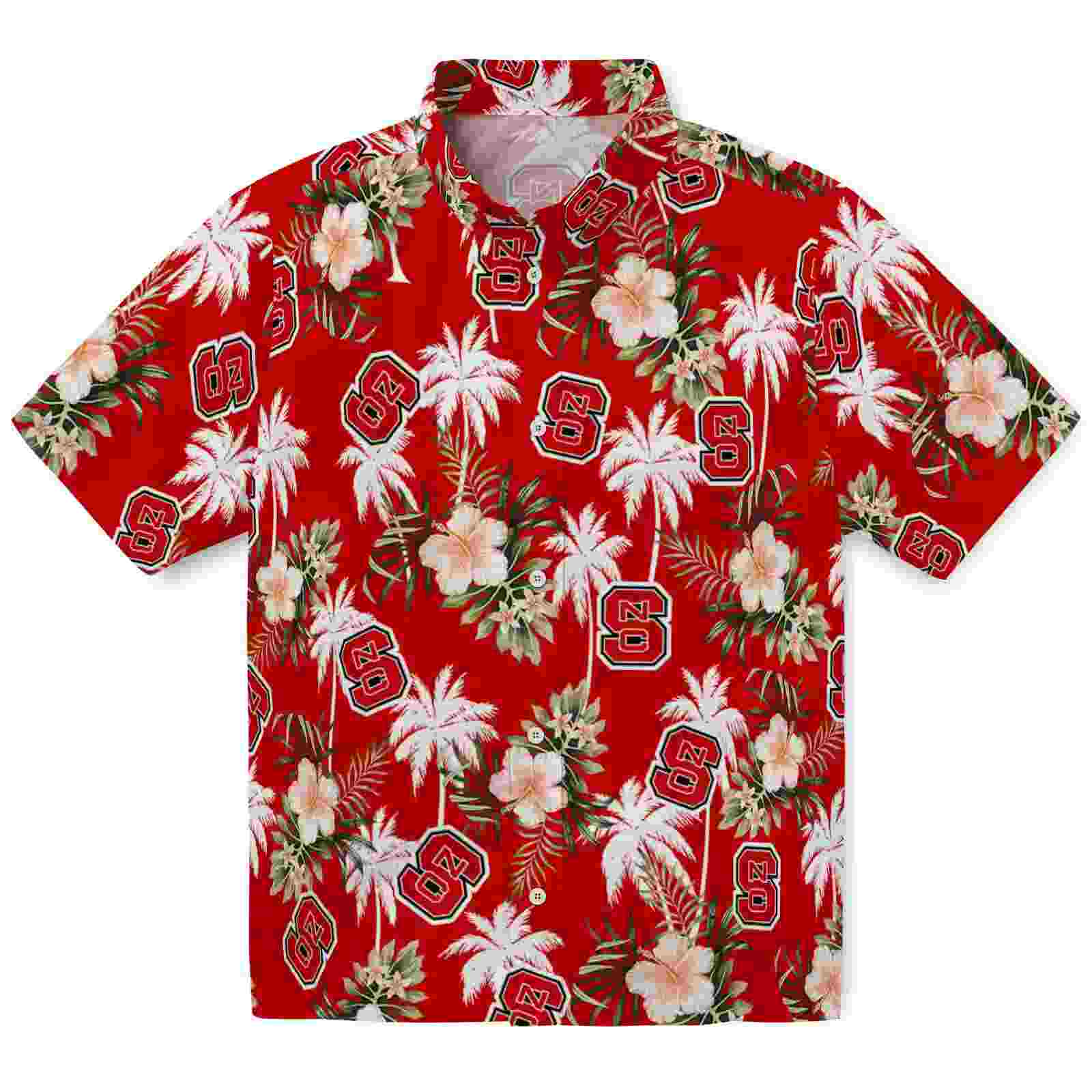 Nc State Wolfpack Palm Tree Flower Red Hawaiian Shirt