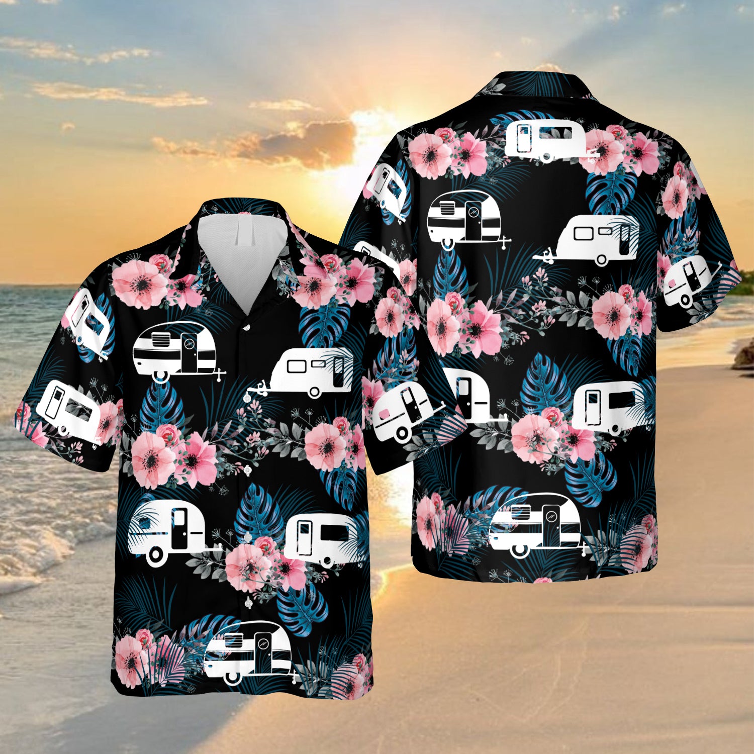 Hibicus And Recreational Vehicle Black Hawaii Summer Outfit For Men Ha102163