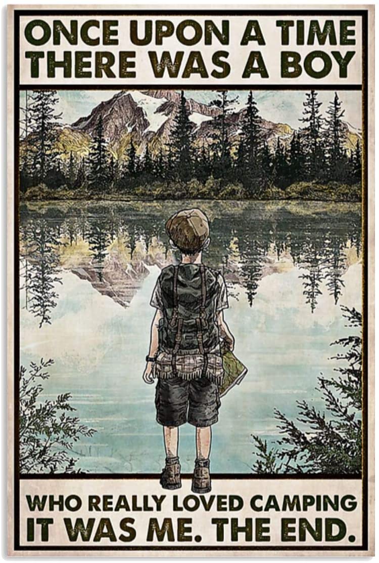 Vintage Camping There Was A Boy – Really Loved Camping Poster Art Print      Home Decor Gift For Men Women Family Friend On Birthday Xmas