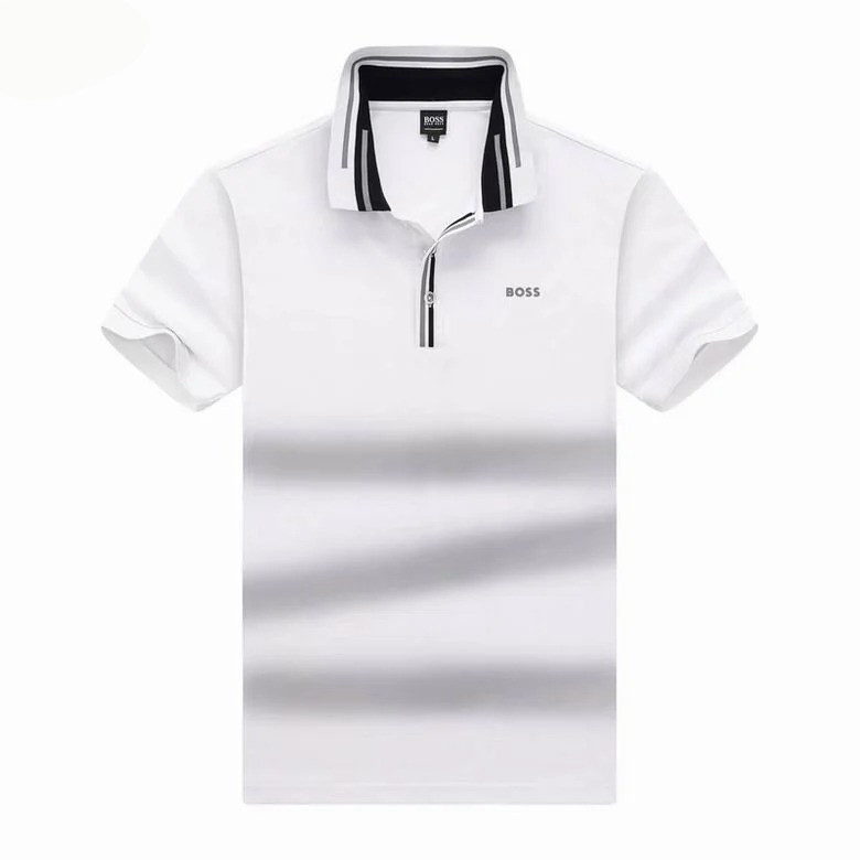 Hugo Boss Logo Print With Striped Collars Polo Shirt In Cotton - White - Sveltestyles Fashion