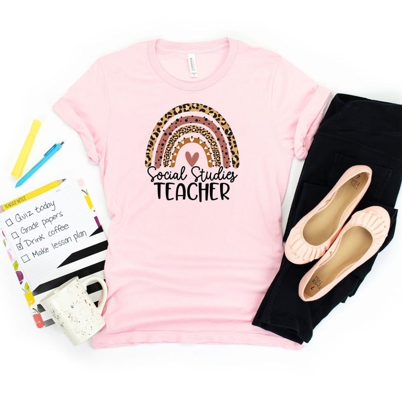 Unisex Shirt For Teacher Social Studies Teacher Leopard Rainbow Shirts For Summer Vacation