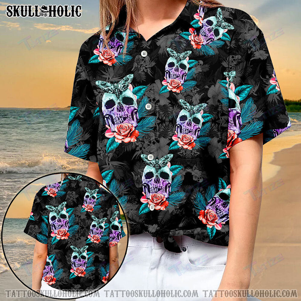 Skull Butterfly Tropical All Over Printed Hawaii Shirt Size S Ha109807