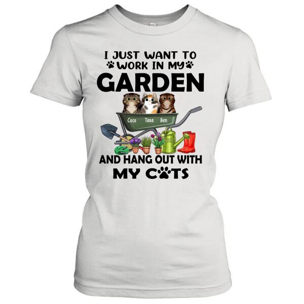 Custom Personalized Cat Garden T-Shirt - I Just Want To Work In My Garden And Hang Out With My Cats - Gift For Cat Lover - Gdgjt0