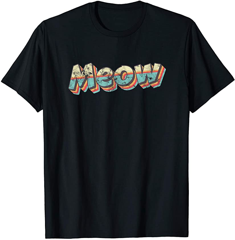 Vintage Meow Cat Kitten Mens Womens Kids Retro Vintage Gift T-Shirt