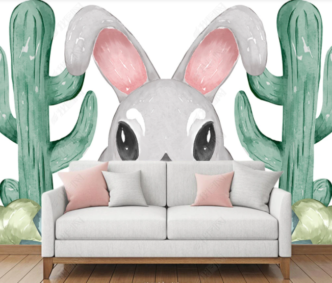 3D Cartoon Rabbit Cactus Wall Mural Wallpaper Sww  20