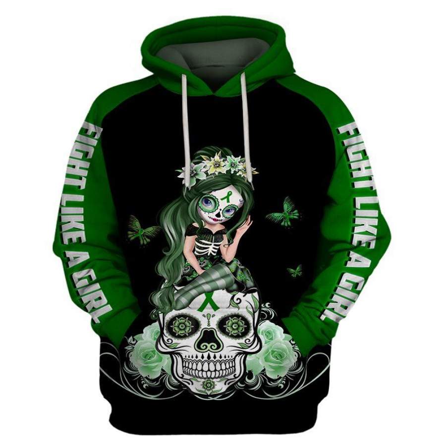 Green Liver Cancer Awareness Sugar Skull Girl Hoodie