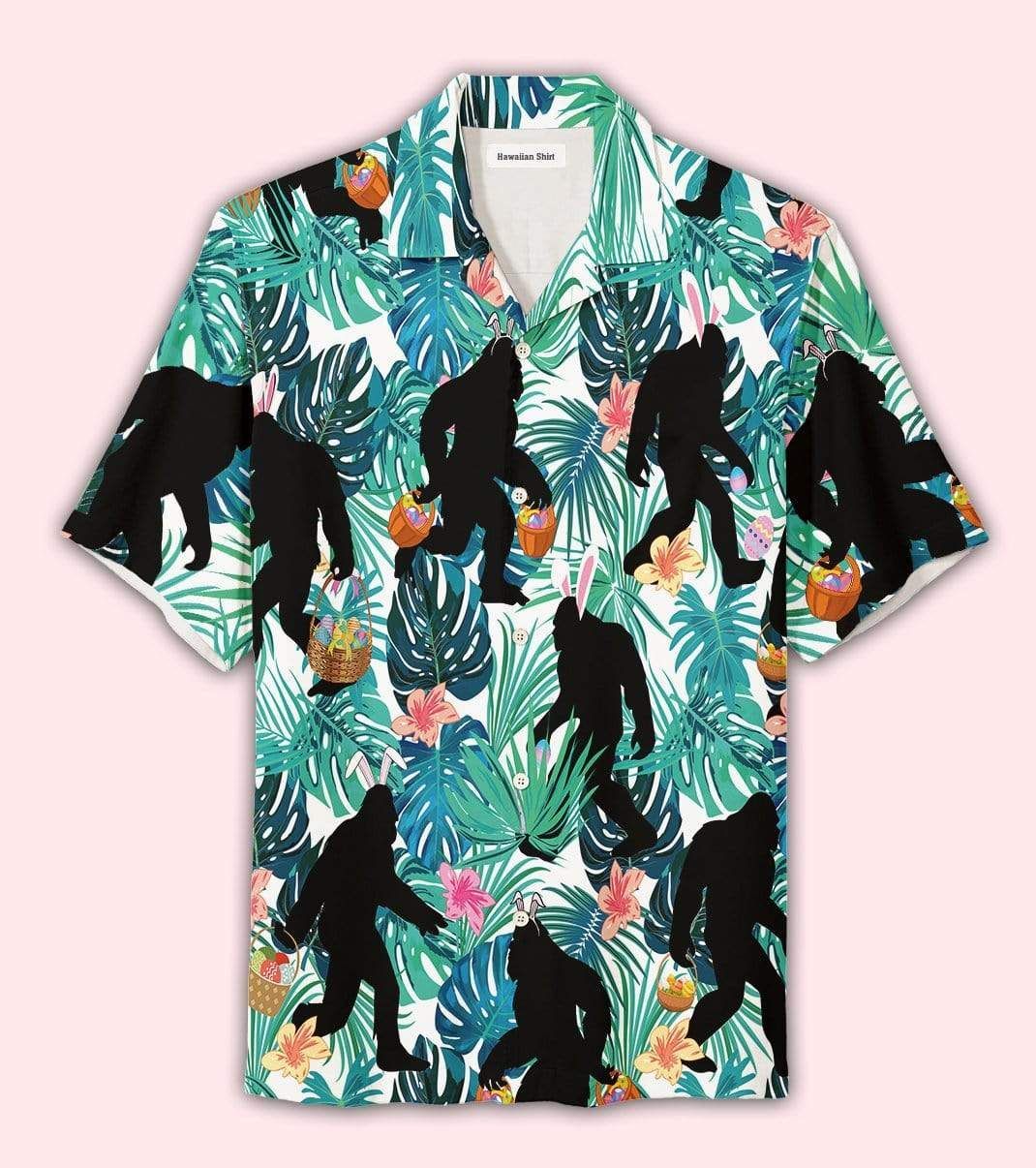 Discover Cool Happy Easter 2021 Simple Bunny Bigfoot Squad Hunting Eggs Unisex Hawaiian Aloha Shirts