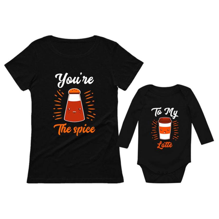 Your’e The Spice To My Latte Mom & Baby Matching Halloween Set Shirt & Bodysuit