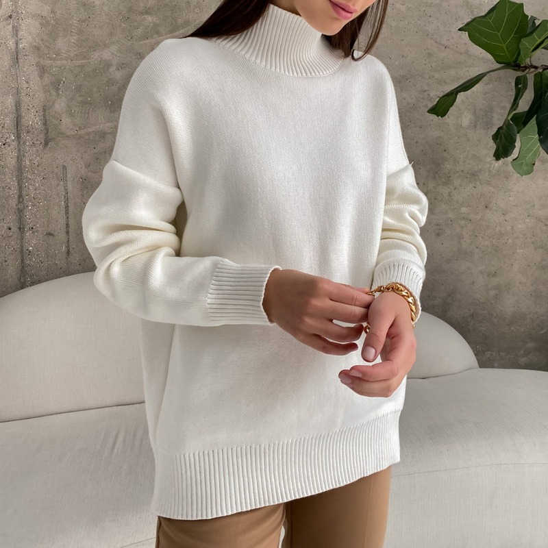 Casual Women’s Knitted Turtleneck Sweater Oversize Long Sleeve Loose Ladies Pullover Tops 2022 Autumn Warm Solid Female Sweaters alx