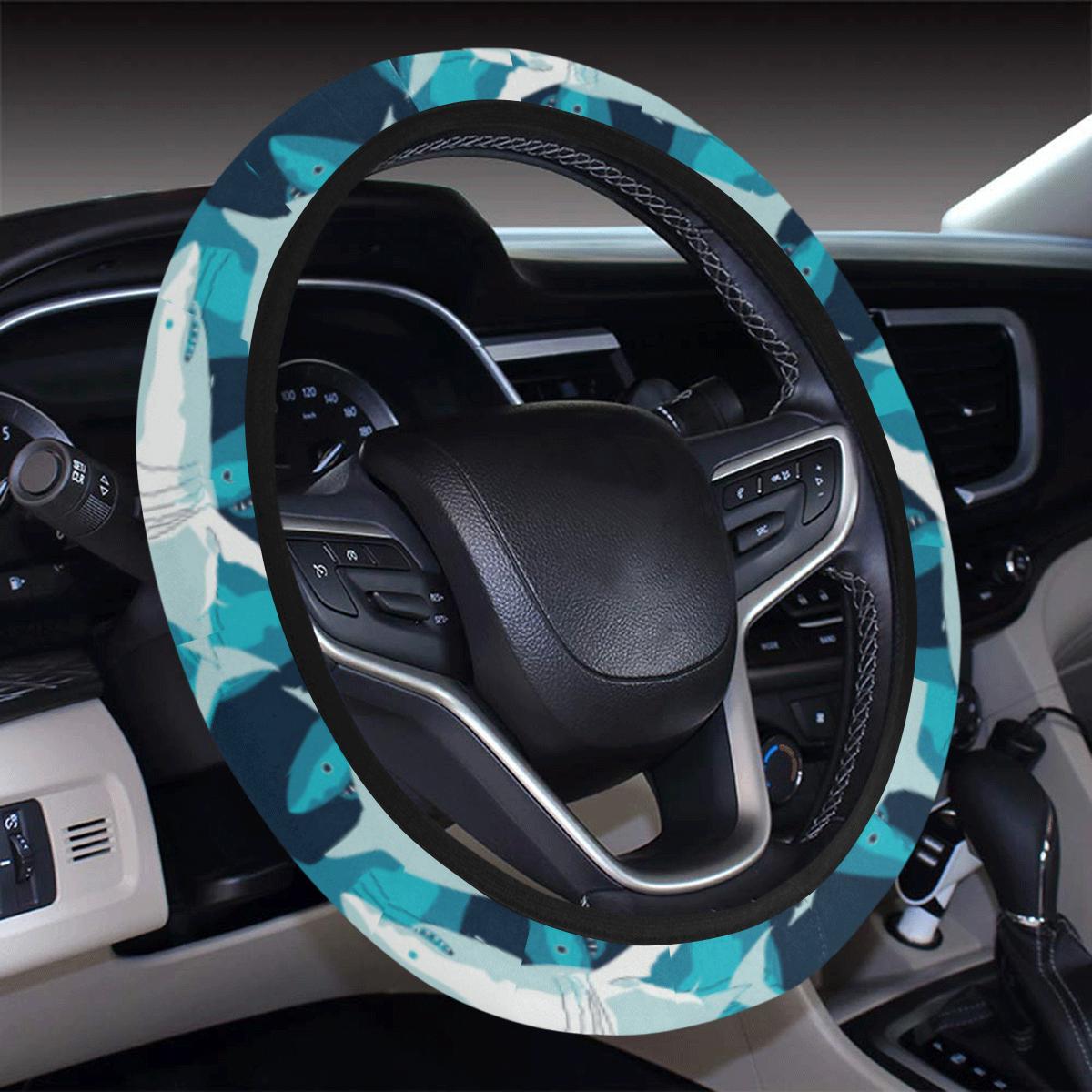 Shark Design Print Steering Wheel Cover With Elastic Edge