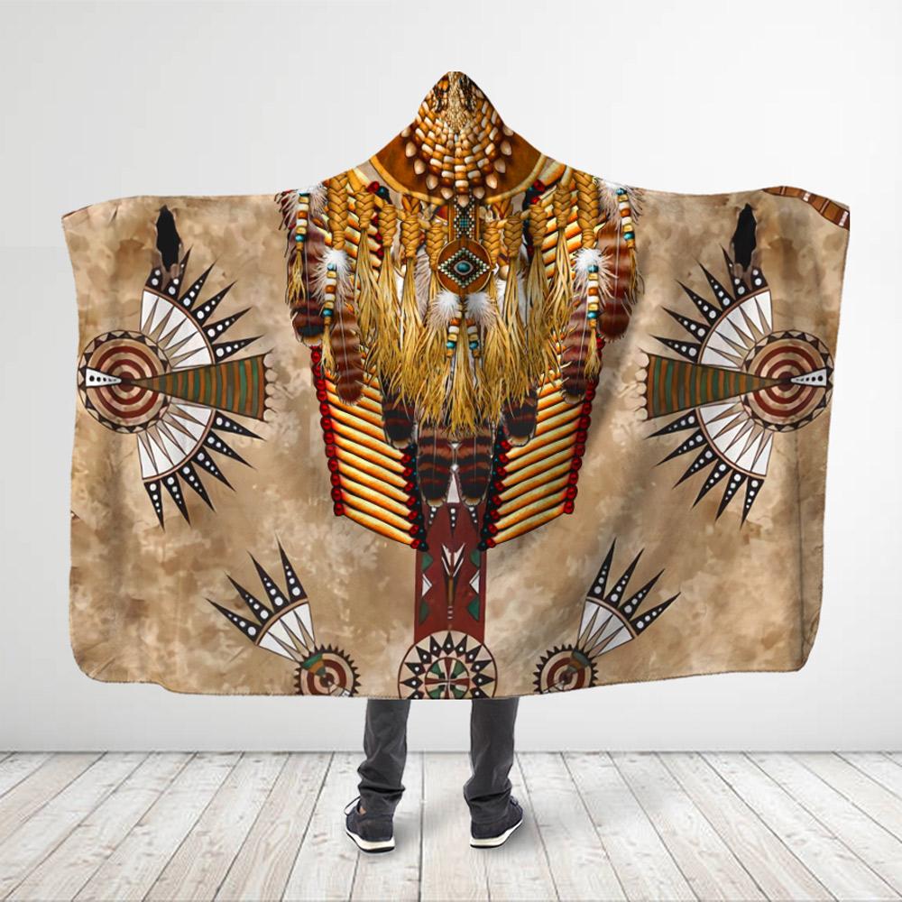 ViticStore™ Native American Golden Feathers And Symbols 3D All Over Printed Hooded Blanket