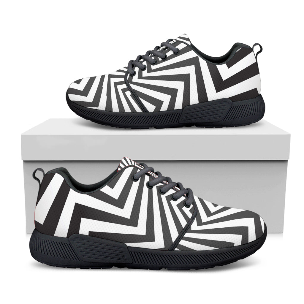 Angular Swirl Motion Illusion Print Black Athletic Shoes