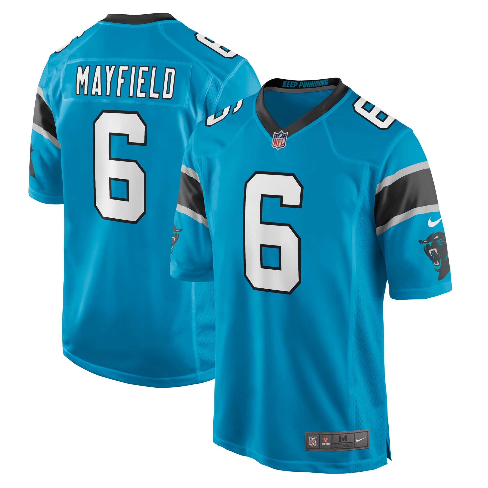 Men’s Carolina Panthers Baker Mayfield Blue Alternate Player Game Jersey 2