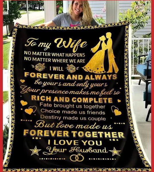 To My Wife Love Made Us Forever Together Fleece Blanket Gift For Wife From Husband To Wife Home Decor Bedding Couch Sofa Soft And Comfy Cozy