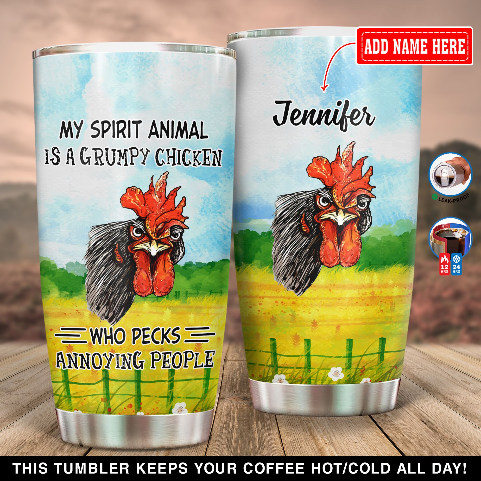 Personalized My Spirit Animal Is A Grumpy Chicken Who Pecks Annoying People YC1705004YI Tumbler