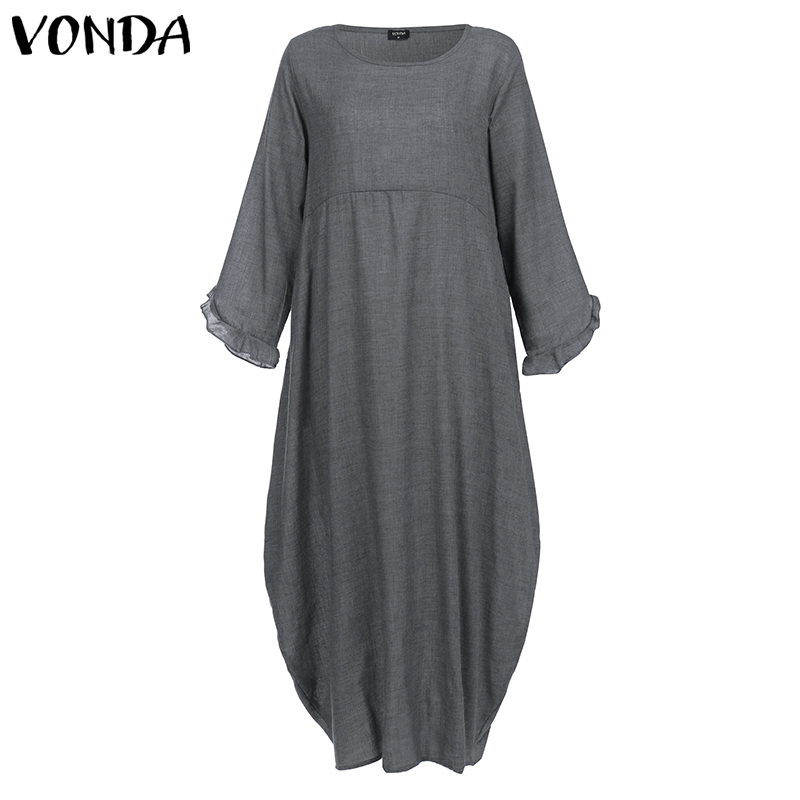 Women O Neck Long Sleeve Maxi Long Dress VONDA Autumn Dress Casual Loose Sweatshirt Bohemian Vestidos 2022 Robe alx