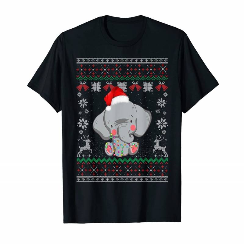 Funny Elephant Christmas Ugly Pajamas Sweater Fairy Lights T-shirt