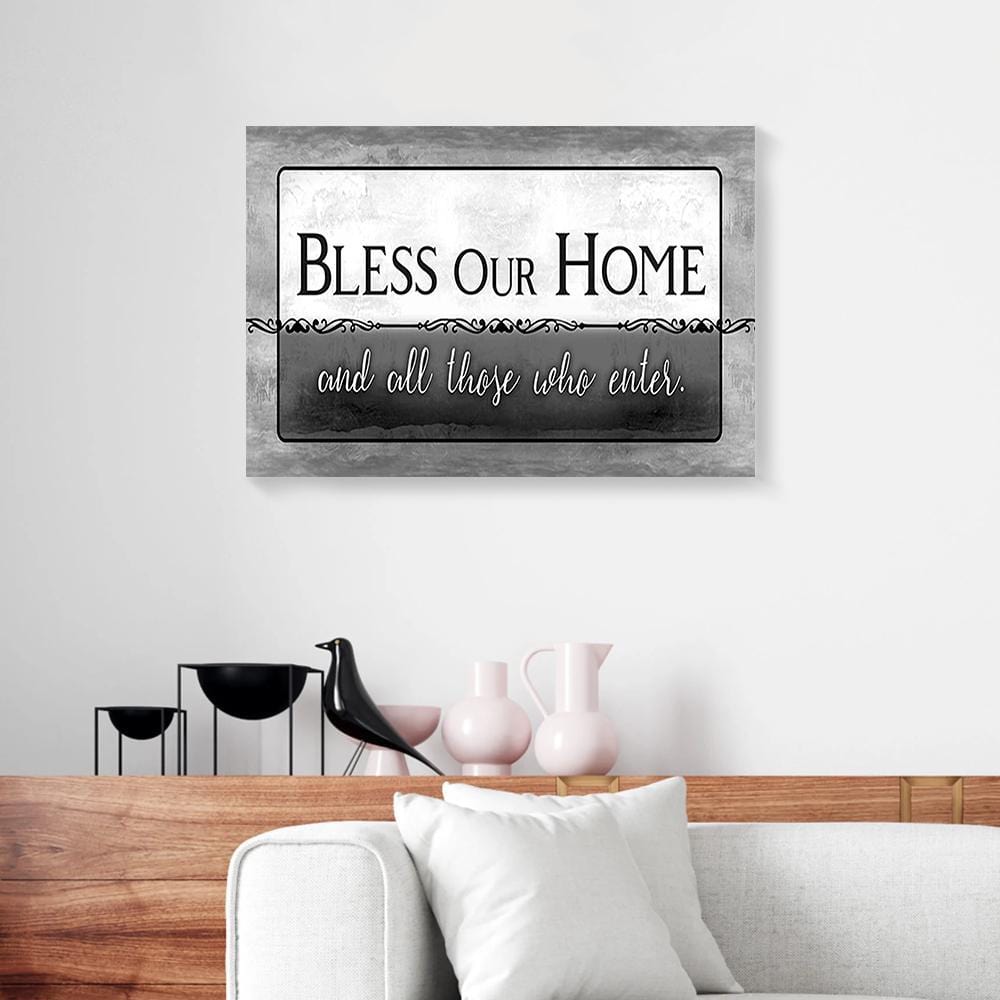 Canvas Art Prints Bless Our Home And All Those Who Enter Grey Wood Frame Family Canvas Wall Art Home Decoration