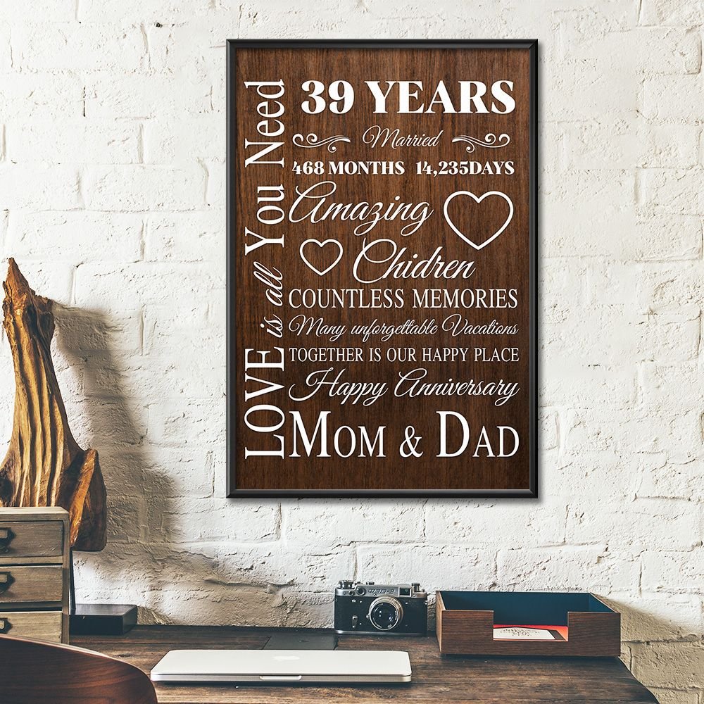 39Th Wedding Anniversary Gifts Poster For Parent, Couple, Mom & Dad