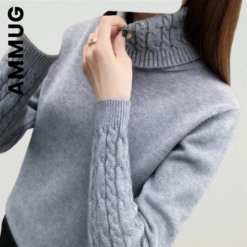 Ammug Fashion Women Sweater Turtleneck Knitted Jumper Sweet Knit Sweater Basic Harajuku Women’s Sweater Simple Slim Female alx