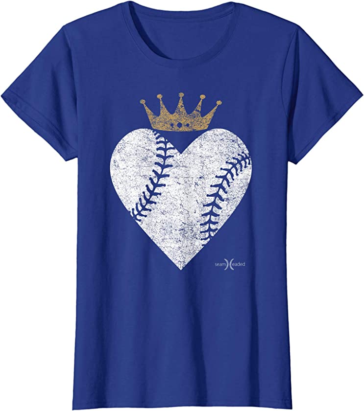 Vintage Royal Baseball Heart with Middle Crown Alt Tee Shirt