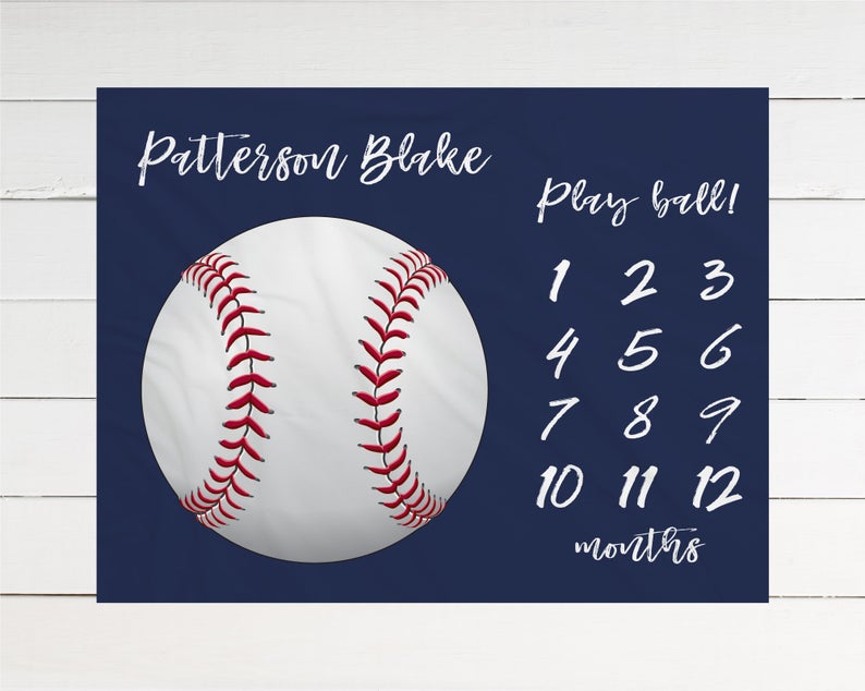 Baseball Milestone Blanket, Monthly Growth Tracker Soft Fleece Sports Blanket, Baby Shower Gift, Newborn Gift Blanket, Watch Me Grow Baby Boy