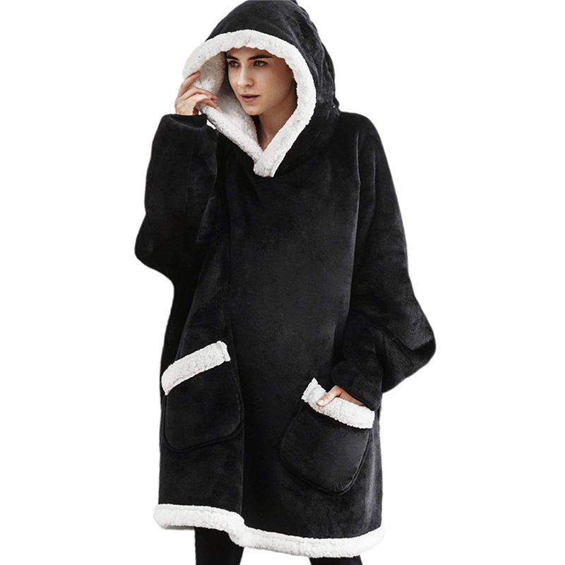 Winter Oversized Hoodies Blanket Women Giant Sweatshirt Blanket Warm TV Blanket Hoodie Super Long Flannel Blanket with Sleeves alx