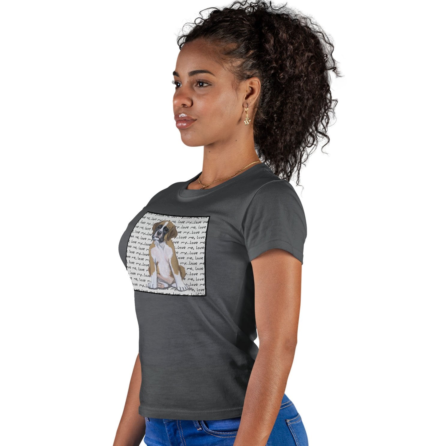 Boxer Puppy Love Text – Women’S Fitted T-Shirt