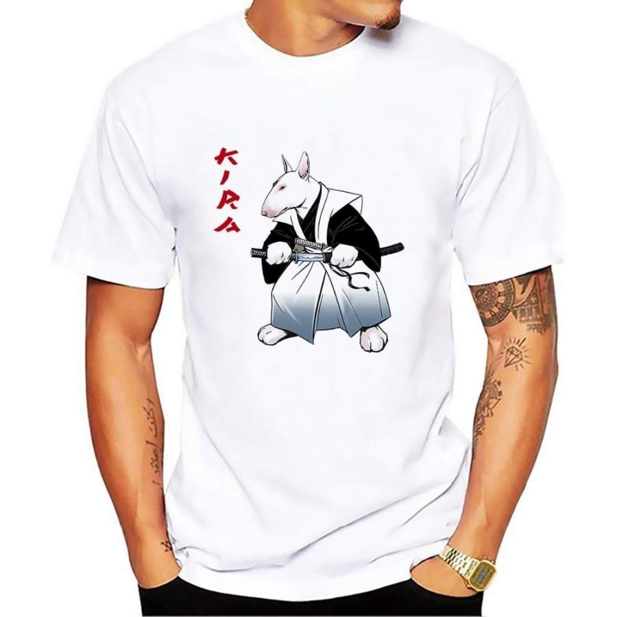 Japan Samurai Bull Terrier Dog Tshirt MEN Jollypeach Summer New White Casual Plus Size T Shirt Homme Bulldog Funny T-shirts