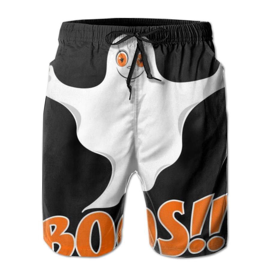 2 Pack I’m Just Here For The Boos! Halloween Ghost Poster Men Swim Trunks Drawstring Elastic Waist Quick Dry Beach Shorts with Mesh Lining Swimwear Bathing Suits