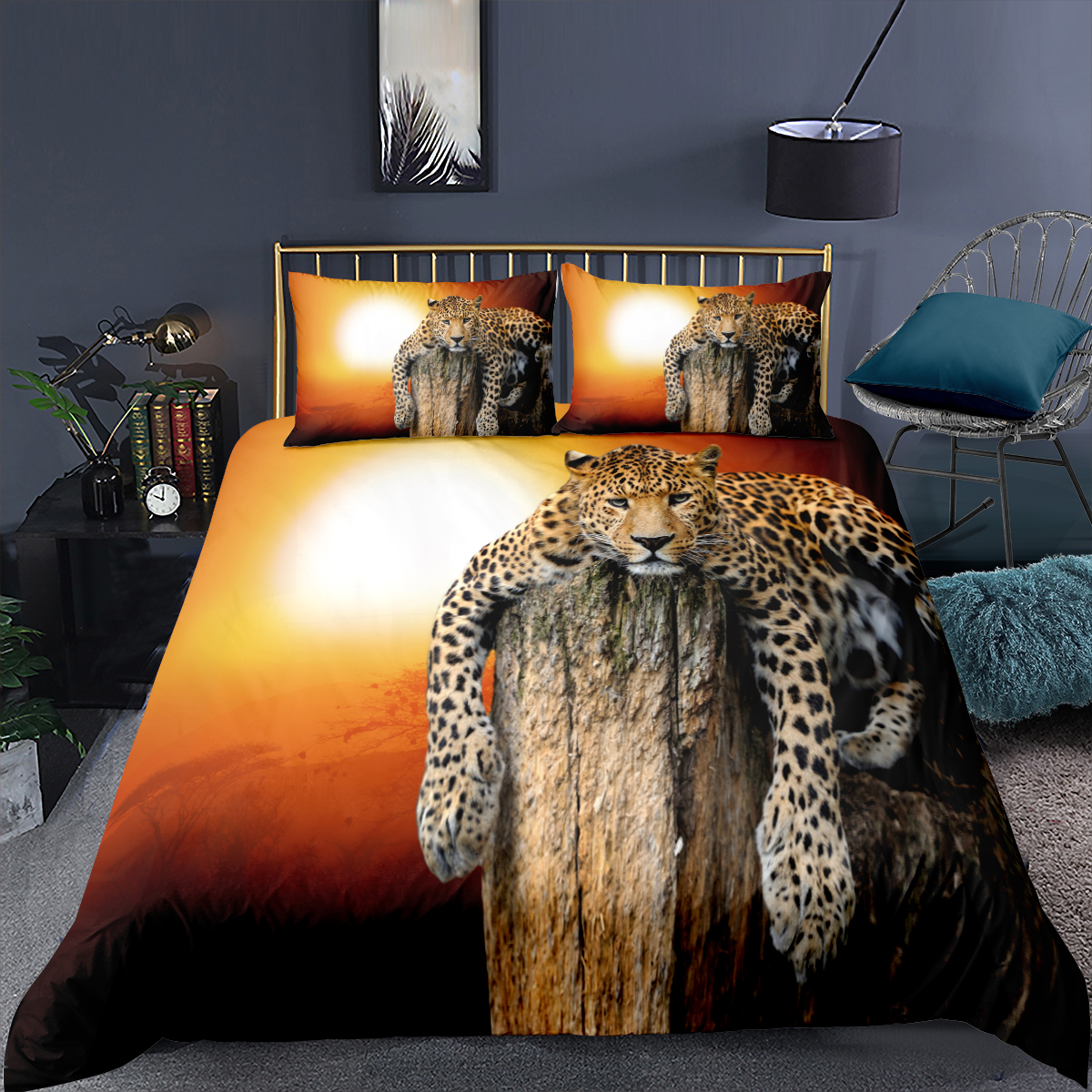 Wolf Comforter Set Cartoon Duvet Cover 3D Cool Printing Aniaml Lion Leopard Bedding Set And Pillowcase Bed Cover Set