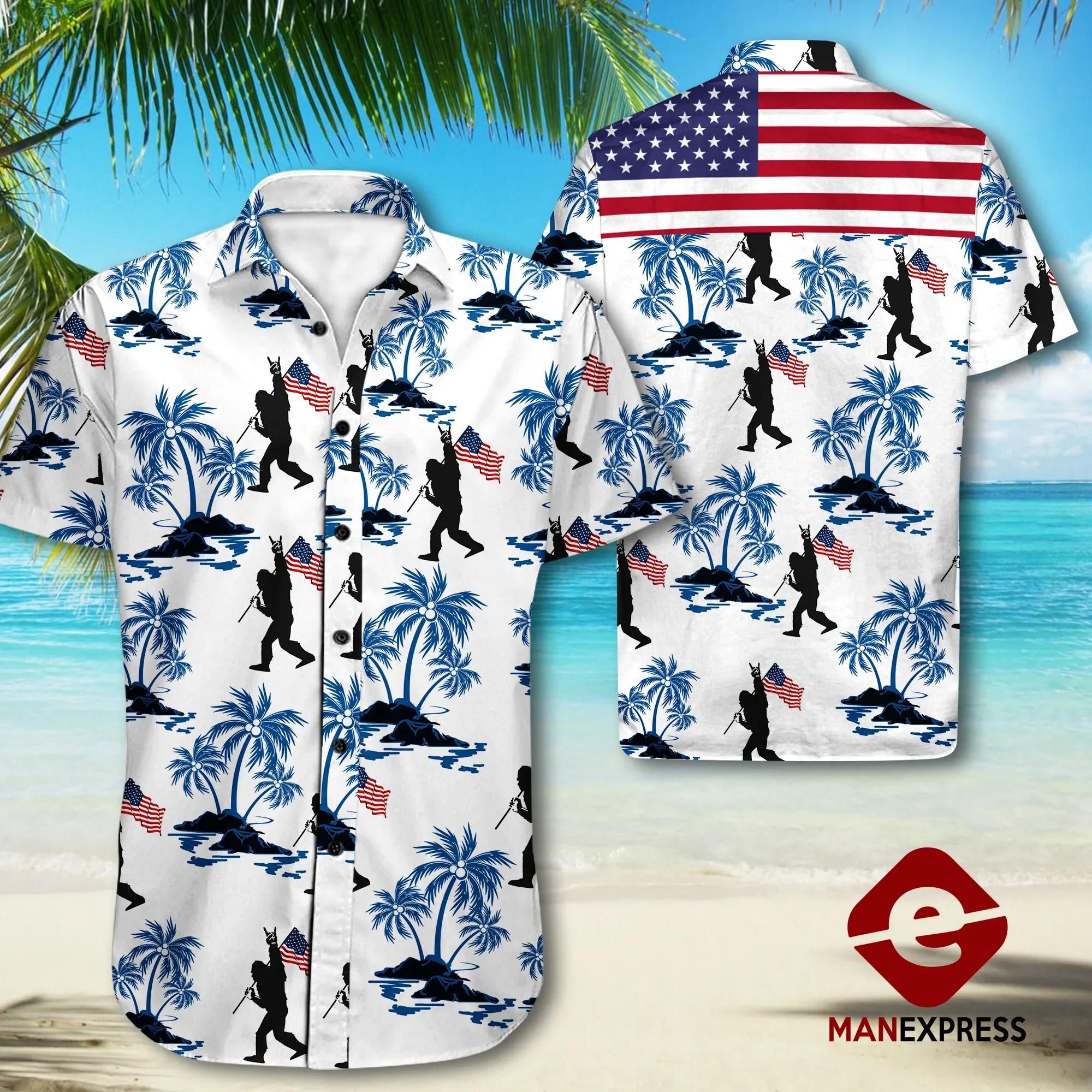 America Bigfooot Aloha Hawaiian Shirt Colorful Short Sleeve Summer Beach Casual Shirt For Men And Women