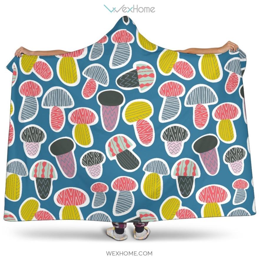 Colorful Mushroom Design Pattern Hooded Blanket