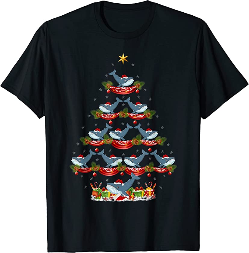 Whale Lover Xmas Holiday Santa Whale Christmas Tree T-Shirt