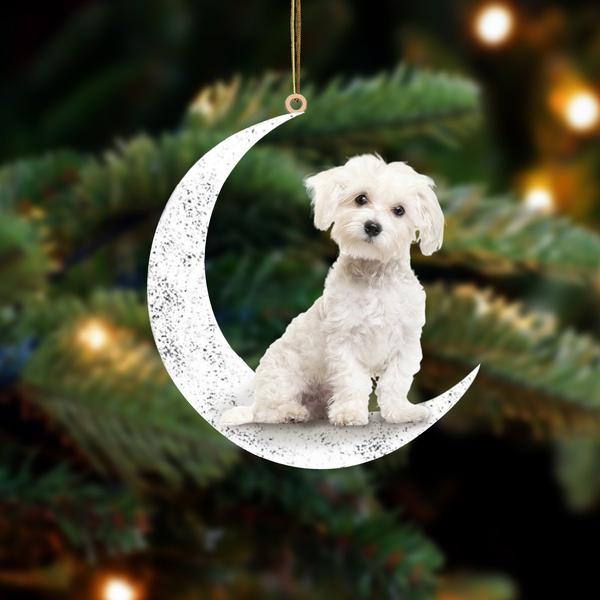 Maltese 2-Sit On The Moon-Two Sided Ornament