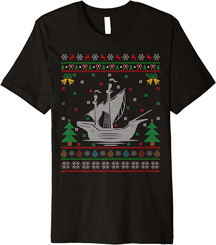 Xmas Sweater Style Sailing Boat Sailor Ugly Christmas Premium T-Shirt