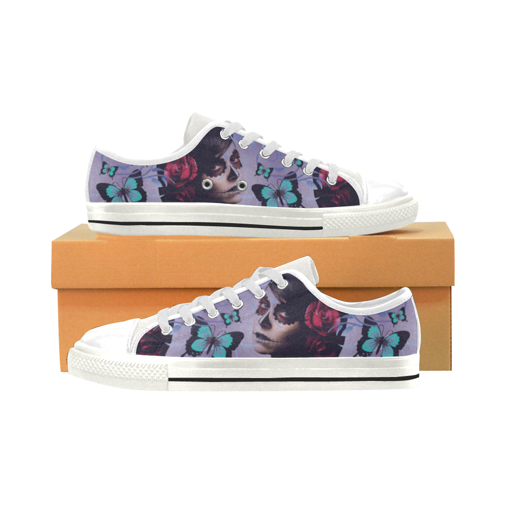 Sugar Skull Candy White Low Top Canvas Shoes for Kid