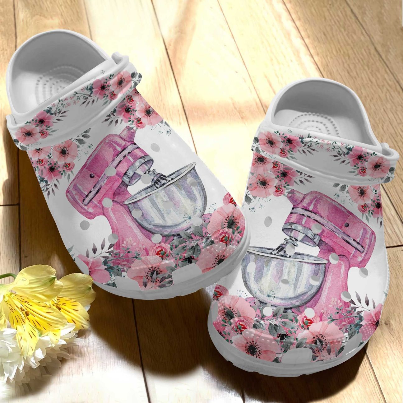 Baking Personalized Clog, Custom Name, Text Pink Floral Baking, Fashion Style For Women, Men, Kid, Print 3D